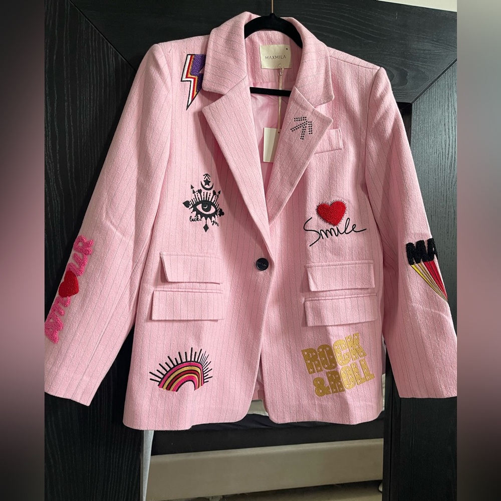 ALAYNA AMOUR PINSTRIPE BLAZER - PINK